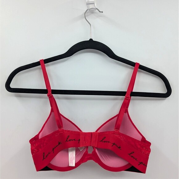 Victoria's Secret PINK Bra Women's 34B Red Animal Print Lace Push Up - Picture 2 of 6